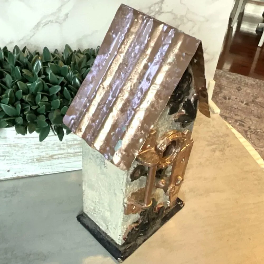 One of a kind wooden birdhouse reclaimed wood and vintage hardware must see
